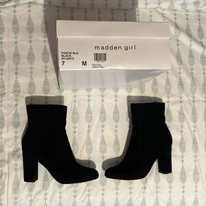 Madden girl black suede heeled boots
